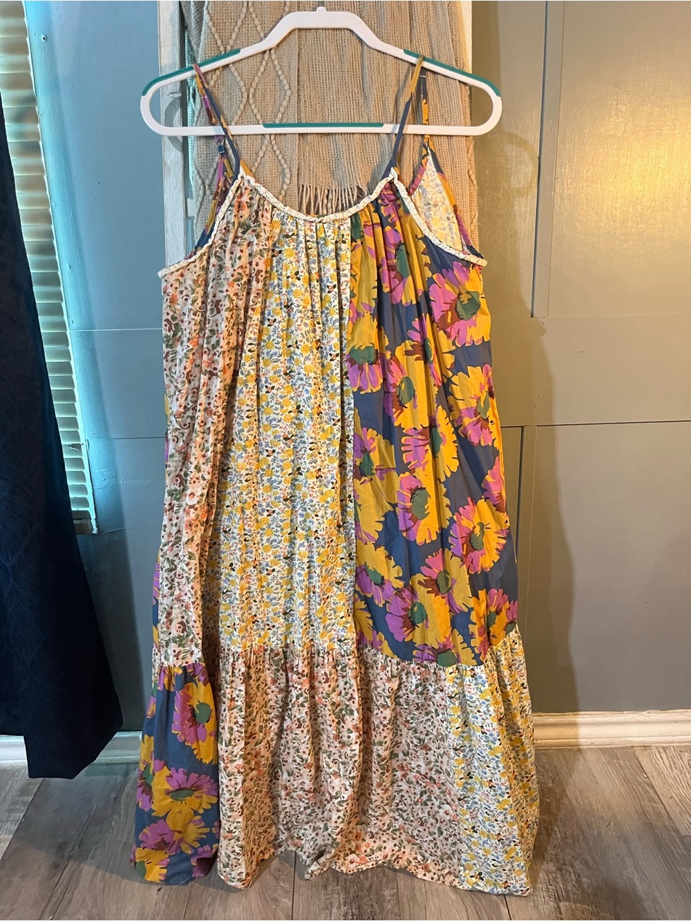 easel Floral Patchwork Sundress in Mustard, Purple, Pink